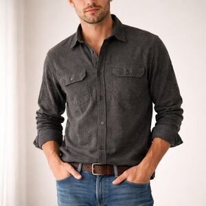 Lucky Brand Charcoal Flannel Button Down Workwear Shirt L Heritage Lumberjack